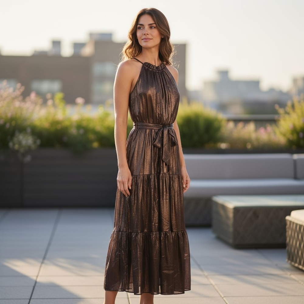 Simply Vera Wang Shimmer Maxi Dress, Naveena Plum, Size XL